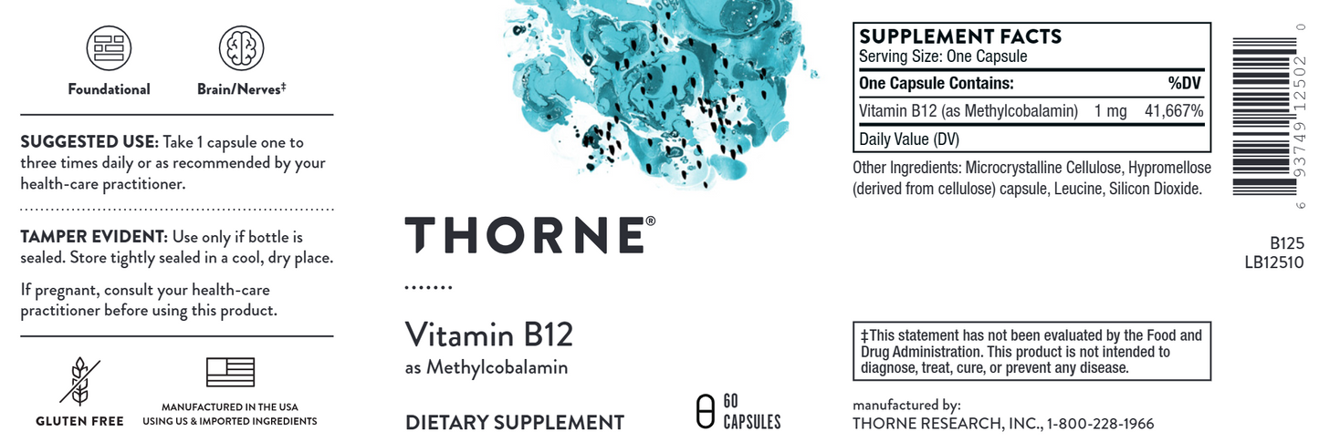 Vitamina B12 como Metilcobalamina 60 cápsulas