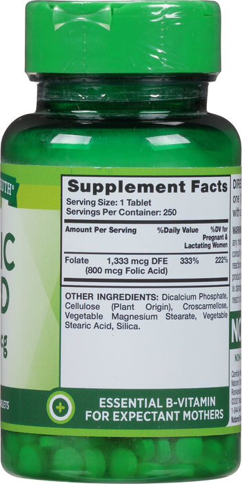 ÁCIDO FÓLICO TABLETA 800 MCG 250 NT